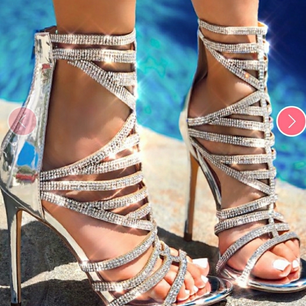 Sexy Silver Patent Rhinestone Heels